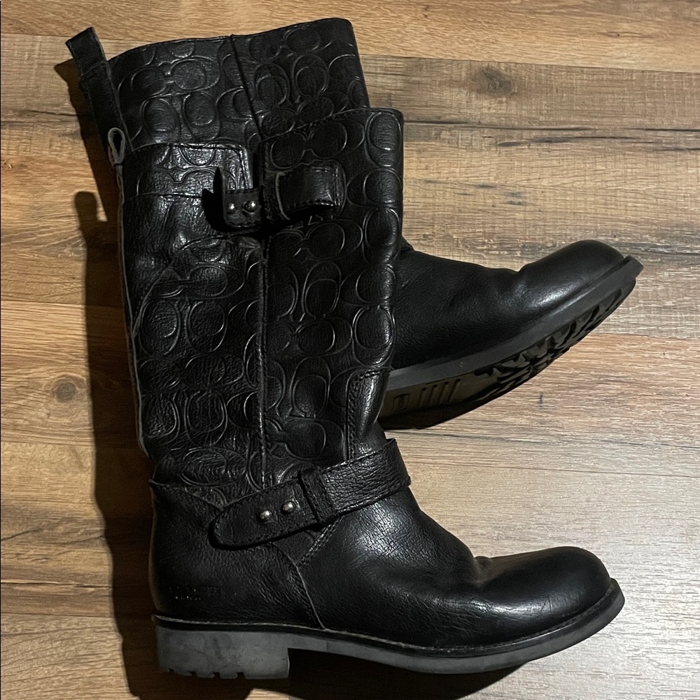 Coach Black Embossed Leather Boots